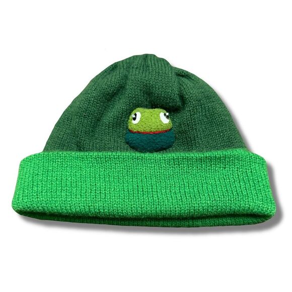 Kids' Green Frog Beanie Hat Unisex Winter Warm One Size - Picture 1 of 5
